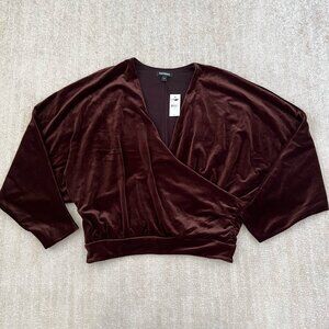 NWT Express Surplice Faux Wrap Brown Velvet Blouse Top S